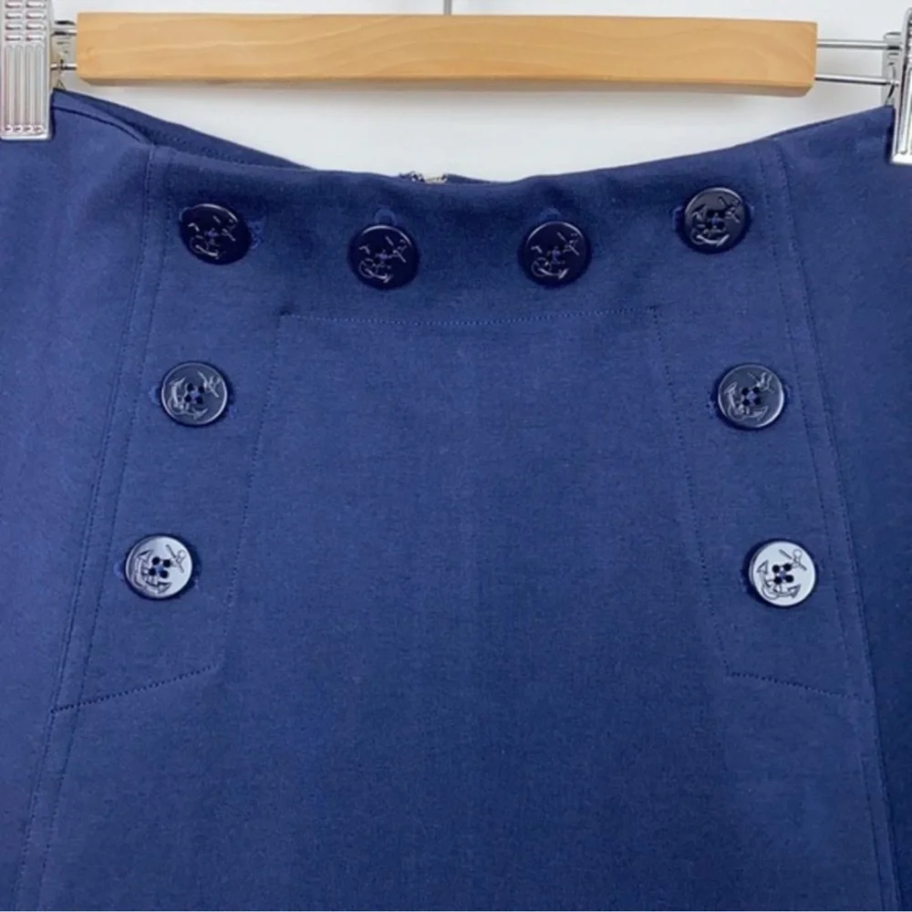 New J Crew Nautical Skirt Navy‎ Blue Ponte A-line size Anchor Buttons 8 - Picture 4 of 9